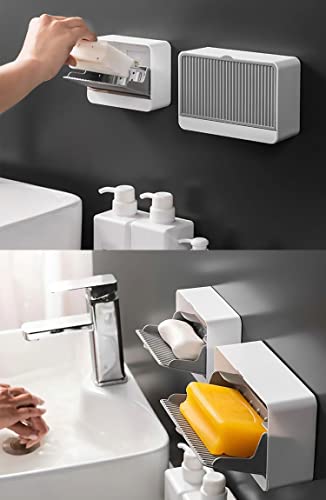 2 Pack Wall-Mounted Soap Holder for Shower - Adhesive Dust-Proof Soap Dish