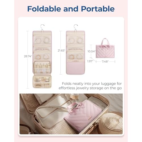BAGSMART Travel Jewelry Case Organizer, Large Capacity Foldable Jewelry Roll for Journey - Rings, Necklaces, Earrings, Bracelets, Fashion Black
