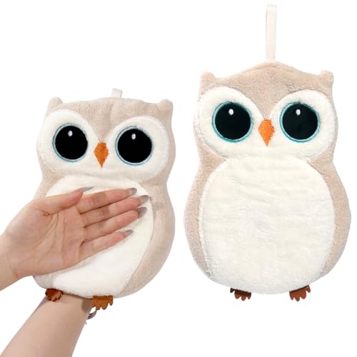 Beige Owl Wall Mounted Hand Towels 2 Pack - Soft, Quick Dry