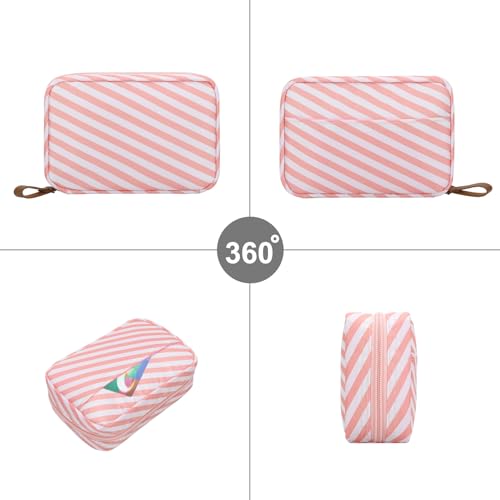 DOB SECHS Mini Striped Nylon Cosmetic Bag & Travel Makeup Pouch, Pink