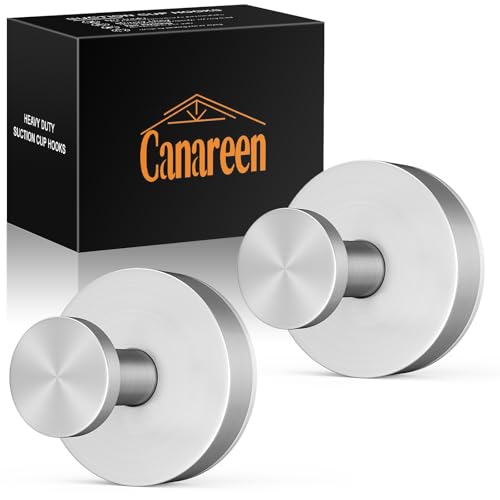 Canareen 2-Pack Suction Cup Stainless Steel Towel Hooks for Bathroom & Kitchen