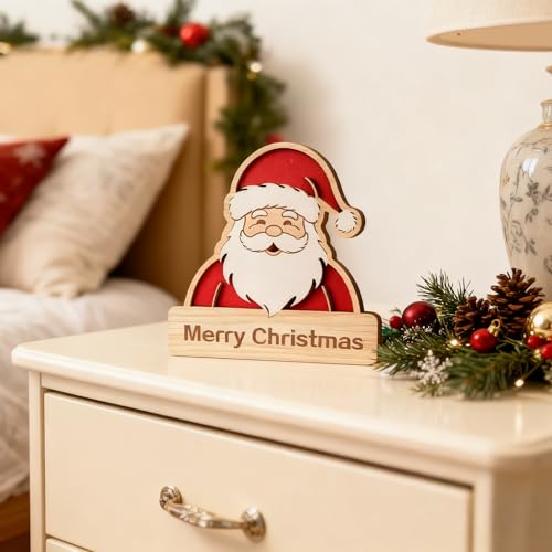 Wooden Santa Claus Christmas Decorations - Festive Holiday Ornaments for Home & Office, 6 Inches
