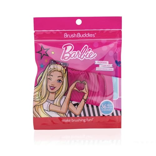 Brush Buddies Barbie Kids Dental Floss Picks, Bubble Gum, 36 Count