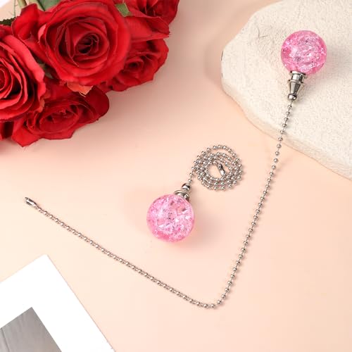 Pink Crystal Ball Ceiling Fan Pull Chain Ornament, 2 Pack 9.6" Length