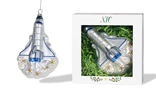 Rocket Ship Glass Ornament for Holiday Decor - Vehicles & Collection