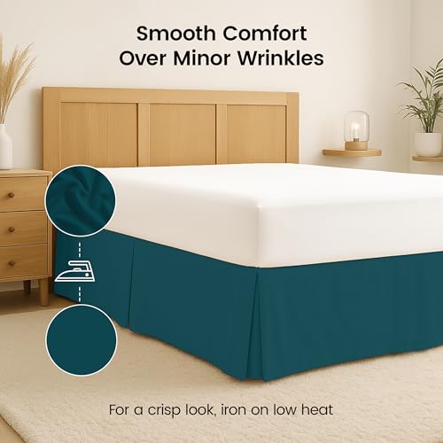 Queen Bed Skirt - 16 Inch Drop, Teal Pleated Microfiber