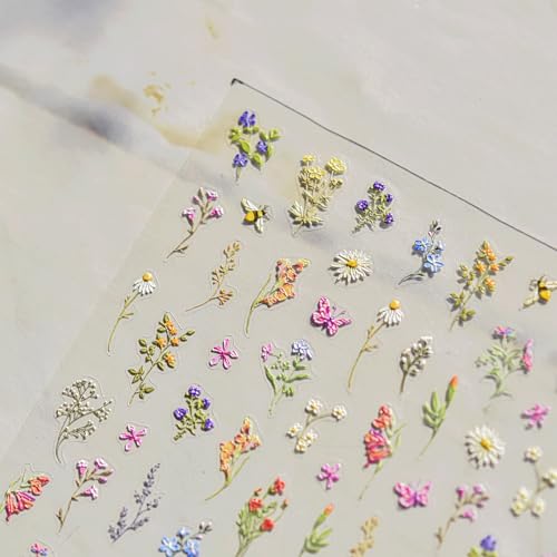 3D Embossed Flower Nail Stickers Self-Adhesive Floral Decals