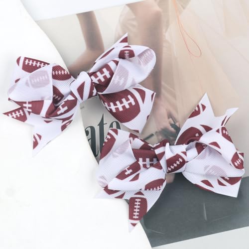 Football Hair Bow Clips - 2 Pack Brown Rugby Barrettes for Game Day