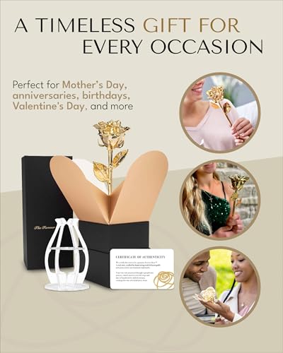 Forever Rose 24K Gold Dipped Real Rose in Bloom Box & Vase - Handmade Gift