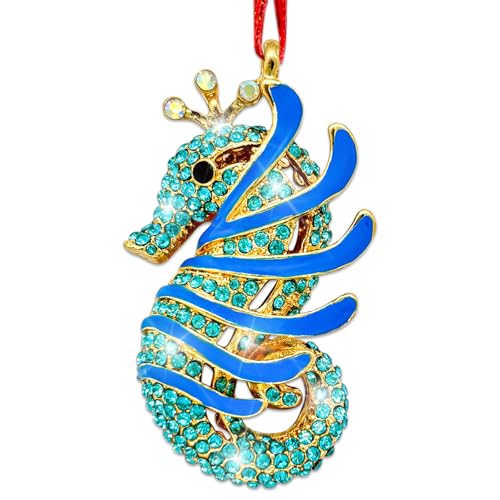 Blue Seahorse Christmas Ornament - Coastal Holiday Tree Decor Gift