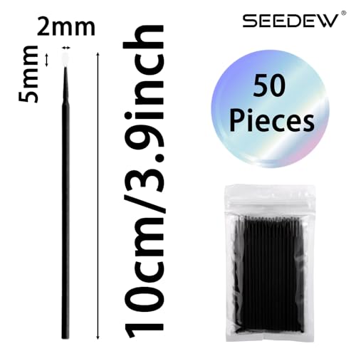 Seedew Microfiber Eyelash Extension Swabs - 50 Pcs Black Lash Wands
