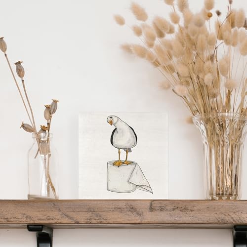 Seagull Wooden Box Sign - Coastal Bathroom Decor, 5x5 Inch
