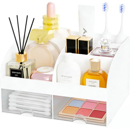 DIRZHX White Makeup Organizer with 2 Drawers - Compact Vanity Storage