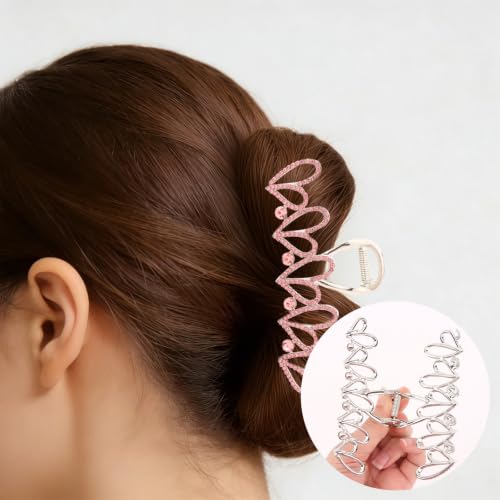 Pink Rhinestone Heart Large Hair Claw Clip for Women