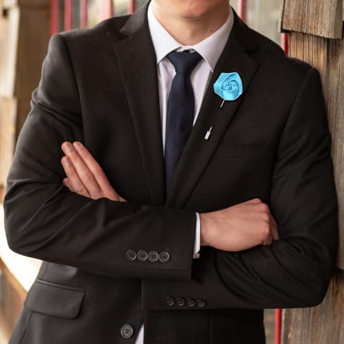 Blue Rose Lapel Pin Flower Boutonnieres for Men Suits Wedding Party