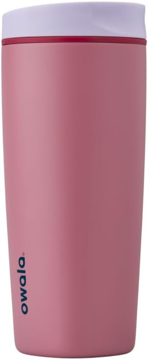 Owala SmoothSip Slider Insulated Stainless Steel Coffee Tumbler - 20 oz Reusable Hot & Iced Coffee Mug in Purple/Pink (Crochet Queen)