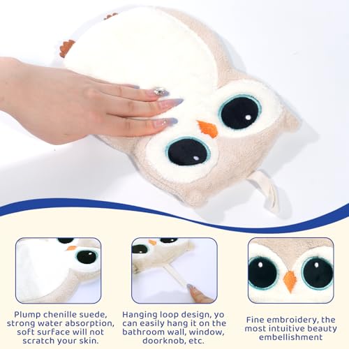 Beige Owl Wall Mounted Hand Towels 2 Pack - Soft, Quick Dry