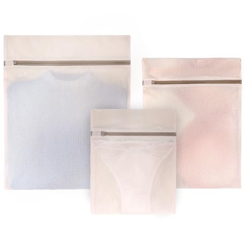 Muchfun Soft Cotton Mesh Laundry Bags for Delicates - 3 Sizes Included