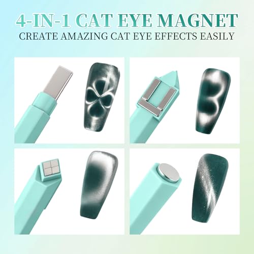 4-in-1 Cat Eye Nail Magnet Pen - Multi-Functional Nail Art Tool (Green)