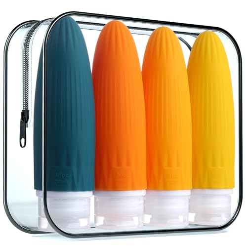 Gemice Silicone Travel Bottles for Toiletries - 3oz TSA Approved Refillable Leak Proof Containers 4 Pack