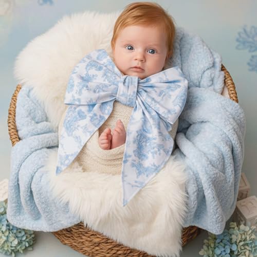 Blue Newborn Swaddle Bowknot Sash - Soft Cotton Photography Prop