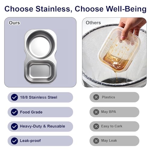 QCQHDU 2-Pack Stainless Steel Snack Containers - Leak-Proof and Portable