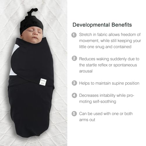 Benoxine Organic Cotton Baby Swaddle Sleep Sack - Newborn 0-3 Months, Black
