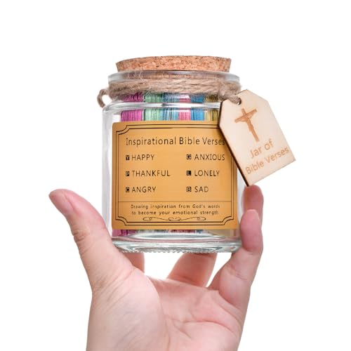 Bible Verse Jar with 96 Color-Coded Scripture Cards in Glass Cork Bottle