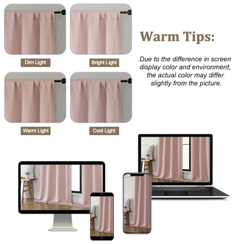 Lecloud Blush Pink Blackout Kitchen Curtains, 40"W x 36"L - 2 Panel Set