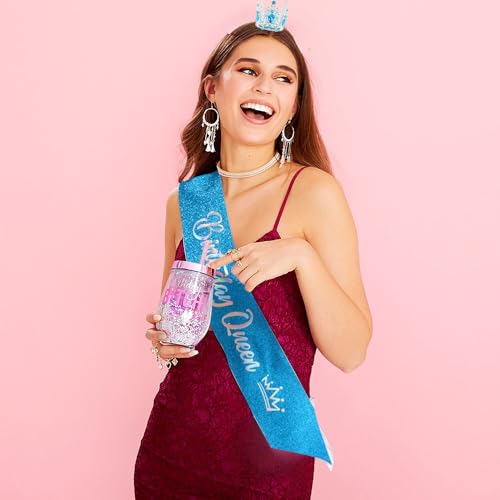 Birthday Queen Sash and Rhinestone Tiara Crown Set for Women