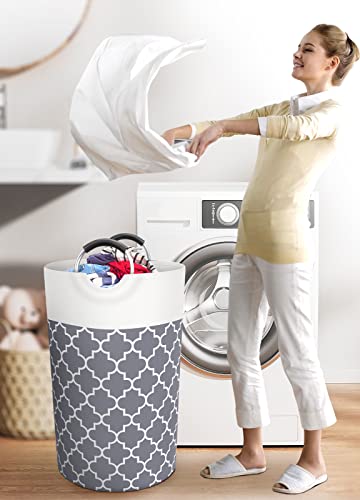 Collapsible 82L Laundry Basket with Handles - Grey Hamper