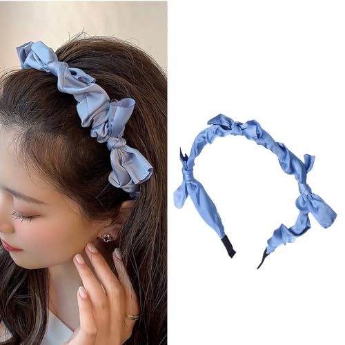 Kilener Blue Satin Bow Headband for Women and Girls Hair Accessories
