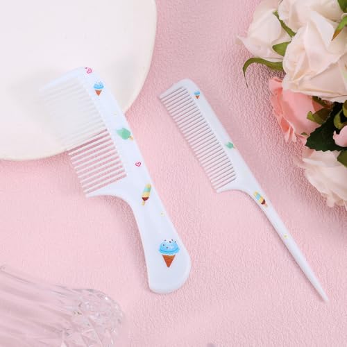 Baby Comb Set - 2pcs Cute Ice Cream Plastic Fine Tooth & Rat Tail