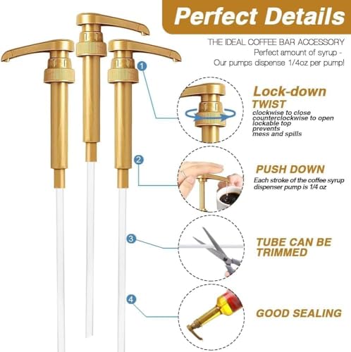 4 Pack Gold Leak Proof Syrup Pumps for 750ml Bottles