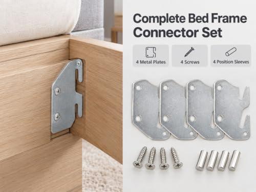 Bitray 4pcs Wooden Bed Rail Hook Plates Replacement Bed Frame Hardware