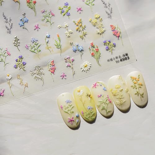 3D Embossed Flower Nail Stickers Self-Adhesive Floral Decals