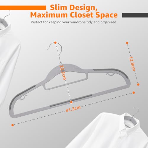 Milano Home 10-Pack Slim Cascading Plastic Hangers - Grey Non-Slip Design