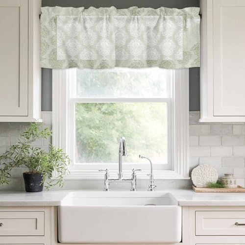 Sage Green Gradient Window Valance for Kitchen & Cafe - 54x18in