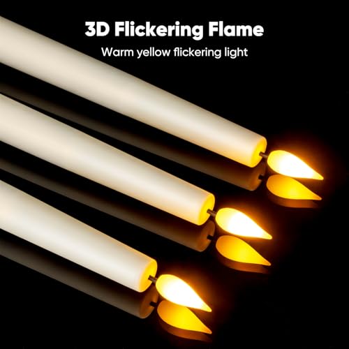 Ivory Flameless Taper Candles with Remote & Timer Set - 6 Pieces, 9.6 Inch LED Battery Candlesticks for Holiday & Home Decor - Variation: Ivory-6