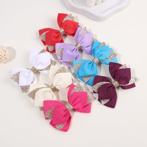 NCMAMA 4-Inch Sparkly Glitter Sky Blue Hair Bow Clips for Girls