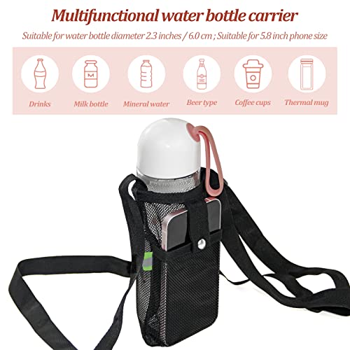 2PCS Water Bottle Carrier Bag - Convenient Holder with Strap and Pocket for Hiking, Walking, and Travel (Black, L)