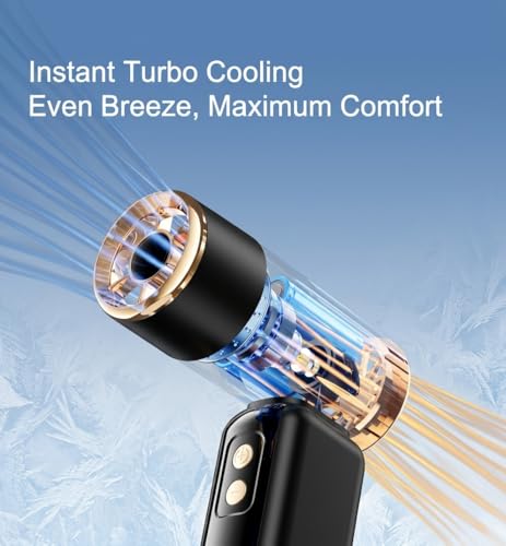 KJQHQJ Black Portable Handheld Fan - 200,000 RPM, 6 Speeds, USB-C