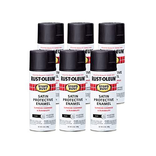 Rust-Oleum Stops Rust Satin Black Spray Paint - 12 oz (Pack of 6)