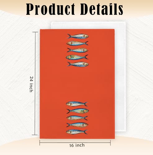 Funny Sardine Kitchen Towels - 16x24 Inch Hand Towels for Home Decor