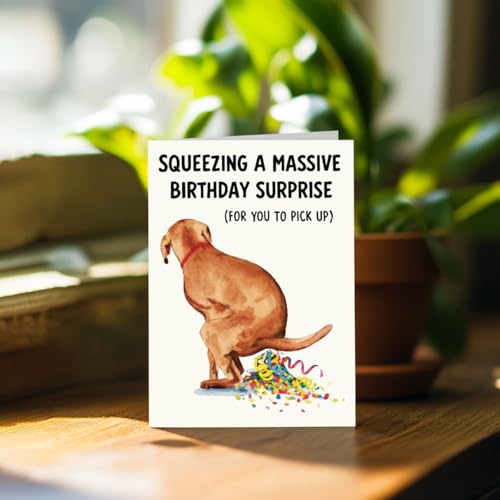 Hqulpr Funny Farting Dog Birthday Card - Squeezing Design (7x5in)