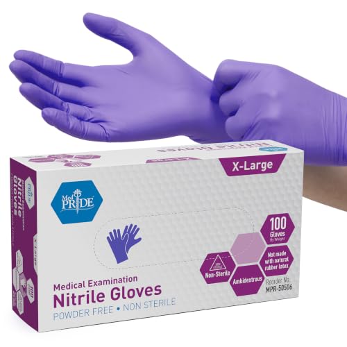 MedPride X-Large Powder-Free Nitrile Exam Gloves Pack of 100 - Medical, Puncture-Resistant