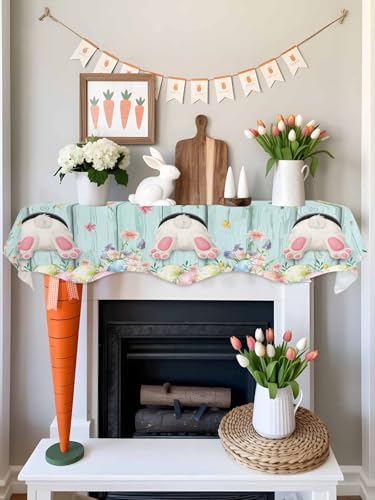 Easter Fireplace Scarf with Bunny & Eggs - 90x17 Inch Floral Decor