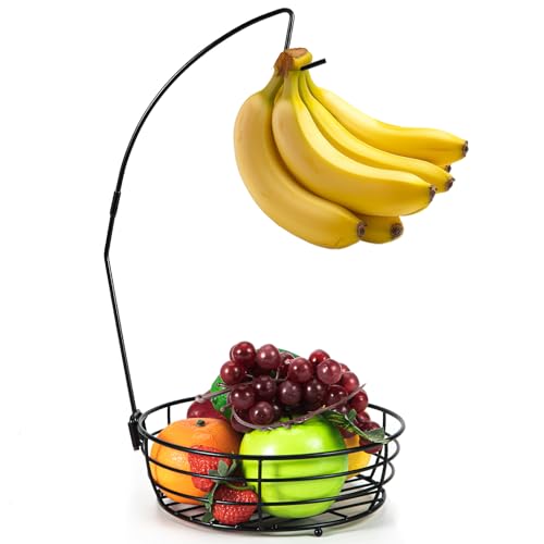 Vituney Metal Fruit Basket with Banana Hanger - Rust-Proof Counter Organizer