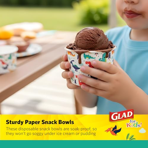Glad Kids Mini Disposable Paper Bowls - Dinosaur Design, 6 Oz, 20 Count