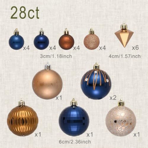 DecorbyHannah 28pcs Christmas Blue Copper Gold Tree Ornament Set - Variation of THIS listing